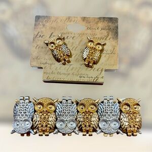 Gold and Silver Owl Bracelet and Earrings